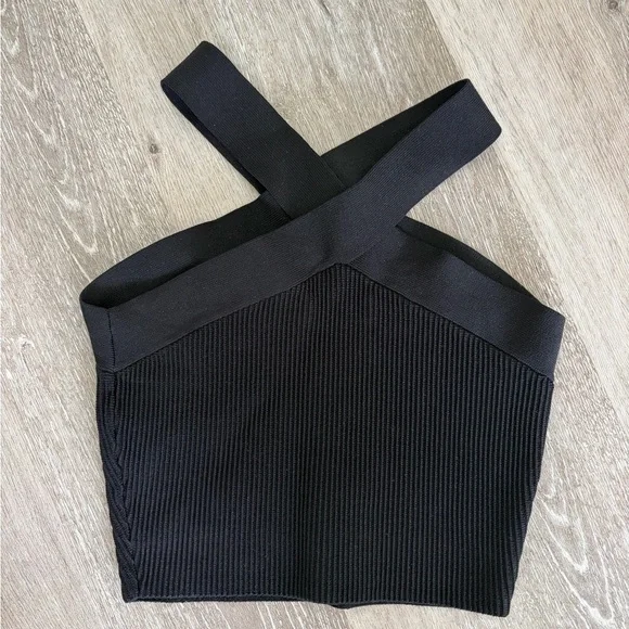 Babaton Black Cross-Strap Ribbed Tank Top - Picture 1 of 2